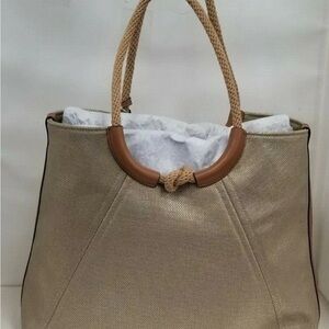 Michael Kors Isla Neutral Metallic Tote Bag with Rope Handles